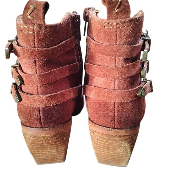 Zodiac Dacey Chestnut Suede Ankle Boots Women’s 7.5 Western Buckle Strap Side Zi - Picture 6 of 12